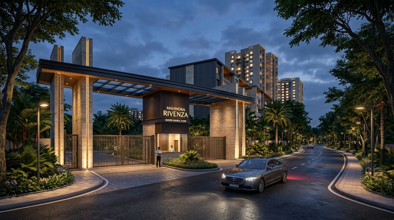 Mahindra Rivenza Grand Entrance Portal with Luxury Vehicle Arrival